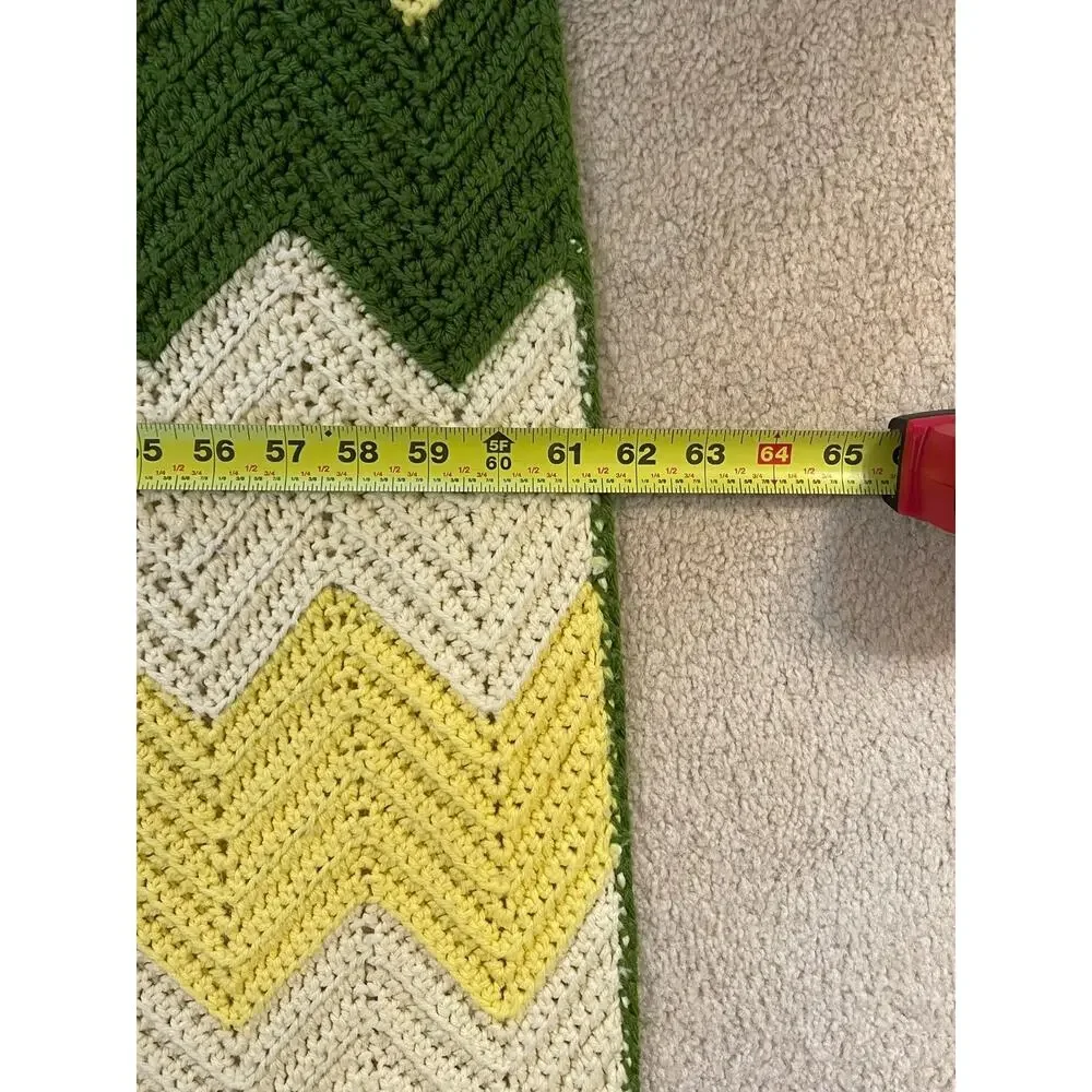 Vintage Afghan Throw Blanket Chevron Cottage Grandma Green Bay Packers Avocado